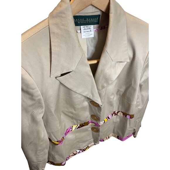 Harve Benard Khaki Buttoned Safari Colorful Detail Jacket Sz 8 - Picture 5 of 10